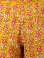 Janasya Women's Mustard Cotton Floral Print Kurta With Pant - Distacart