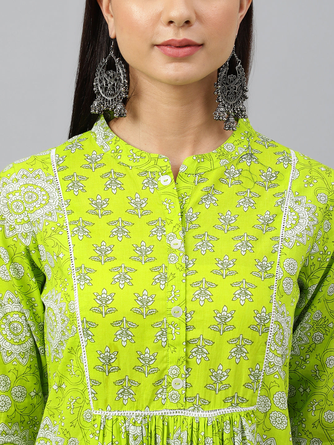 Janasya Women's Light Green Cotton Block Print Kurta With Pant - Distacart