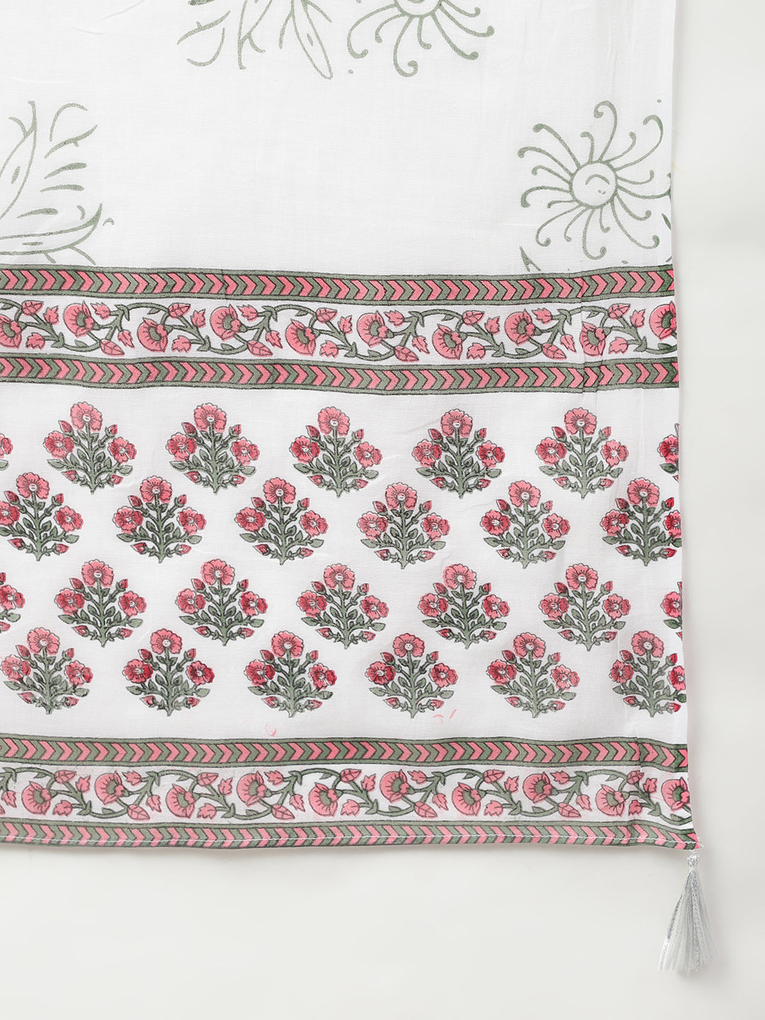 Janasya Women's White Cotton Floral Block Print Kurta With Pant And Dupatta - Distacart