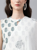 Janasya Women's White Cotton Floral Print Kurta With Pant And Dupatta - Distacart