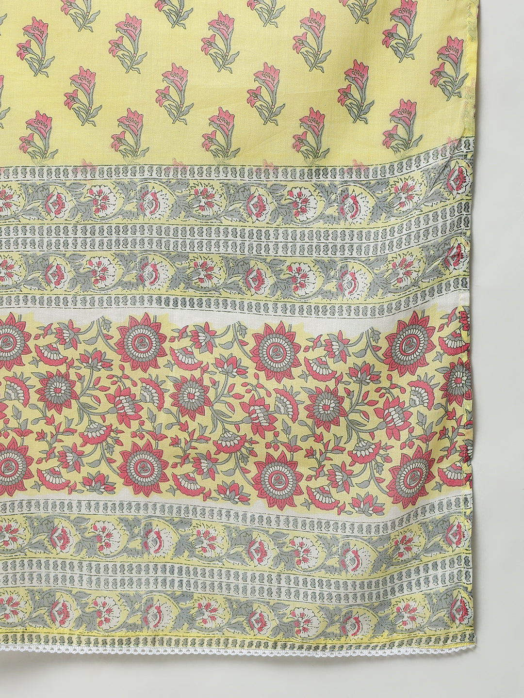 Janasya Women's Yellow Cotton Floral Print Kurta With Pant And Dupatta - Distacart