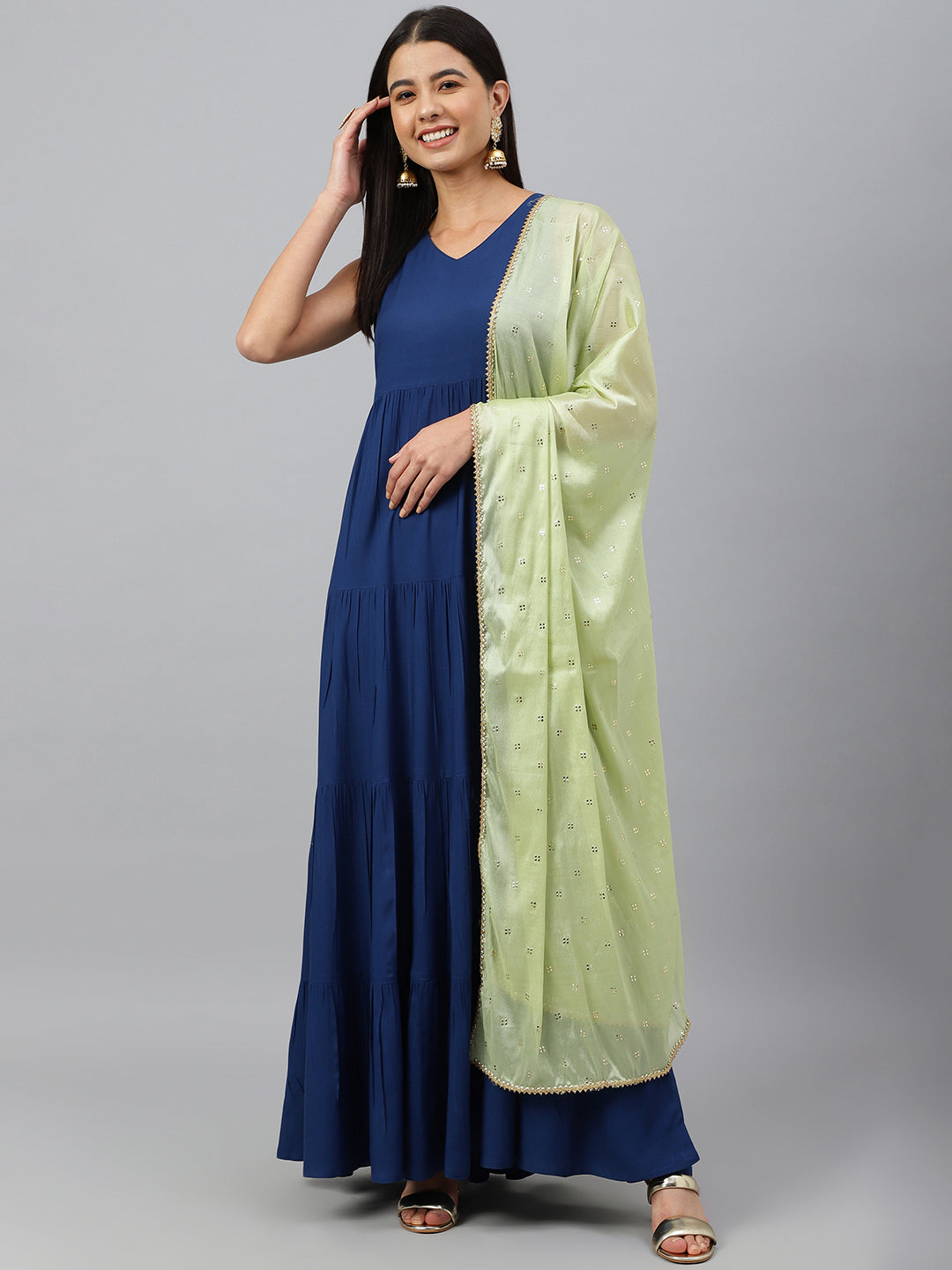 Janasya Women's Dark Blue Rayon Solid Kurta With Dupatta - Distacart