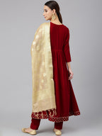 Janasya Women's Maroon Velvet Solid Kurta With Pant And Dupatta - Distacart