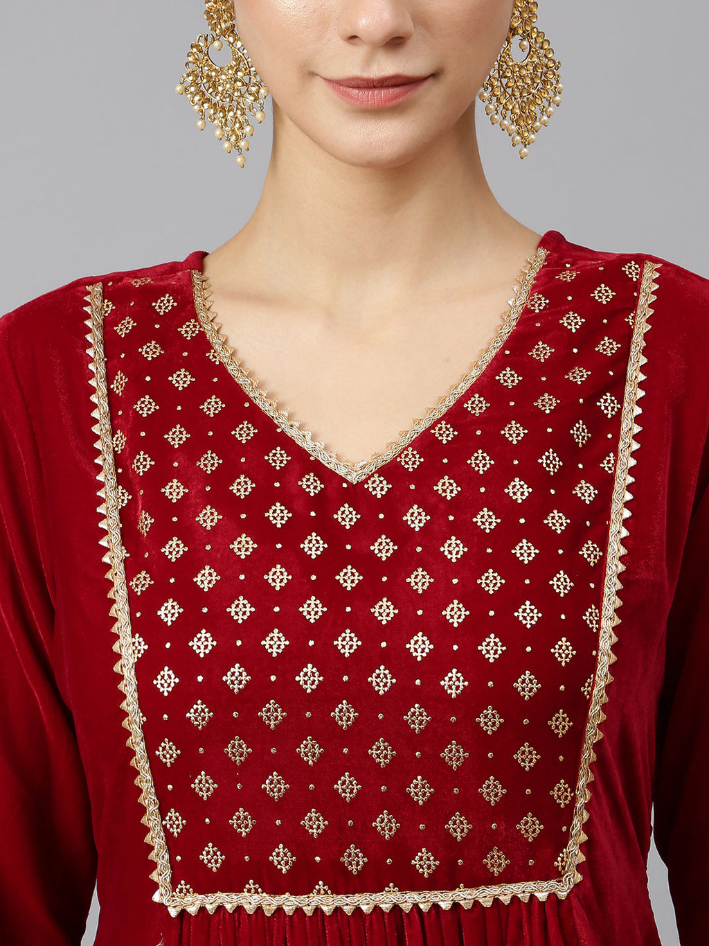 Janasya Women's Maroon Velvet Solid Kurta With Pant And Dupatta - Distacart