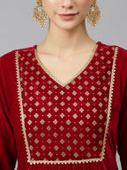 Janasya Women's Maroon Velvet Solid Kurta With Pant And Dupatta - Distacart