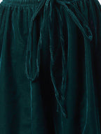 Janasya Women's Dark Green Velvet Floral Embroidery Kurta With Flared Palazzo And Dupatta - Distacart