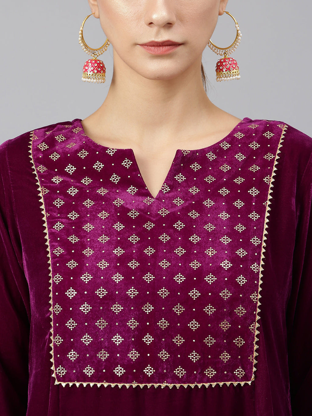 Janasya Women's Purple Velvet Solid Kurta With Pant And Dupatta - Distacart