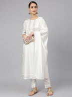 Janasya Women's White Poly Silk Solid Kurta With Pant And Dupatta - Distacart