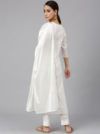 Janasya Women's White Poly Silk Solid Kurta With Pant And Dupatta - Distacart