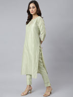 Janasya Women's Sea Green Poly Silk Solid Kurta With Pant And Dupatta - Distacart