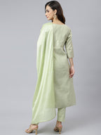 Janasya Women's Sea Green Poly Silk Solid Kurta With Pant And Dupatta - Distacart
