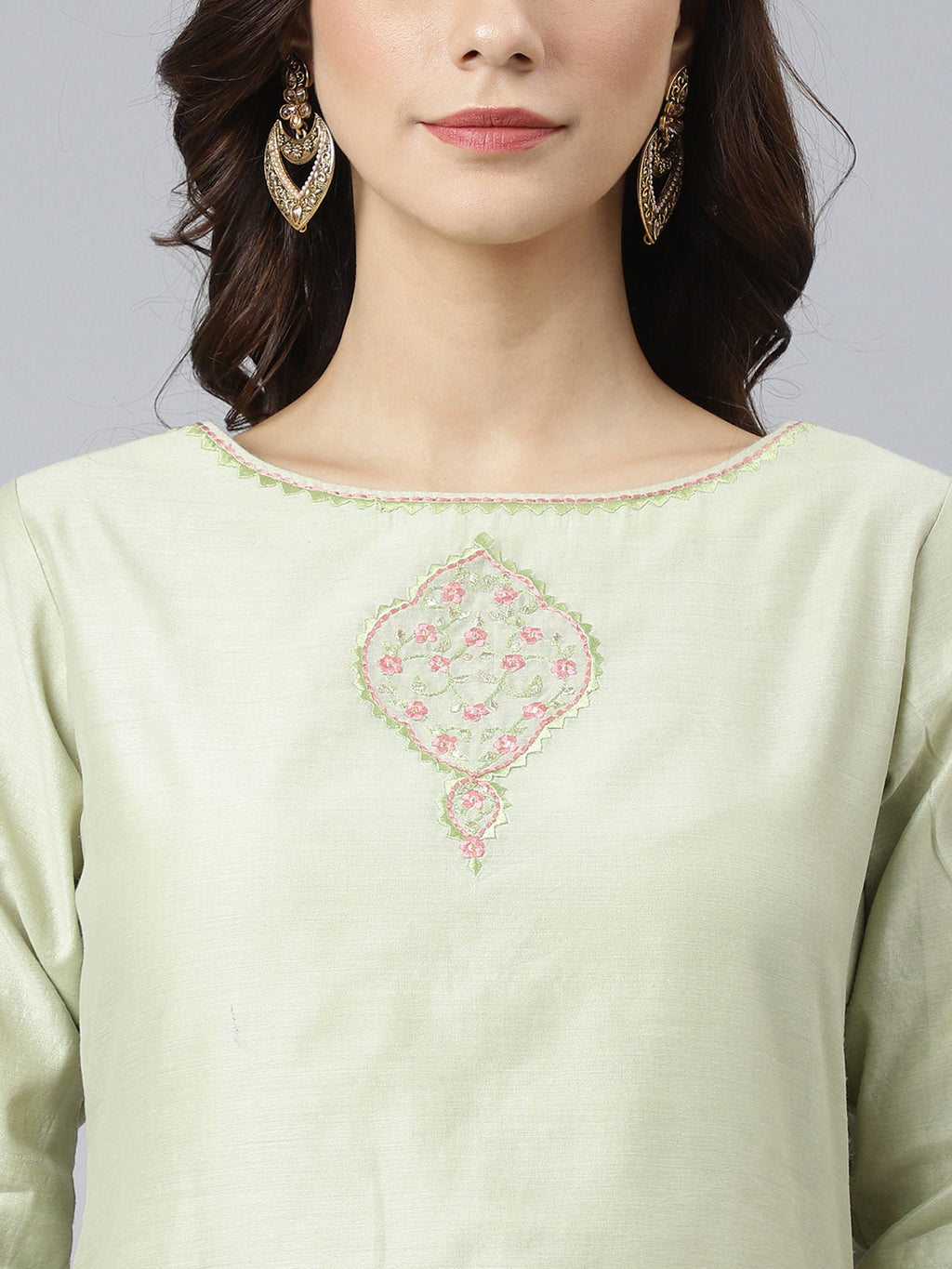 Janasya Women's Sea Green Poly Silk Solid Kurta With Pant And Dupatta - Distacart
