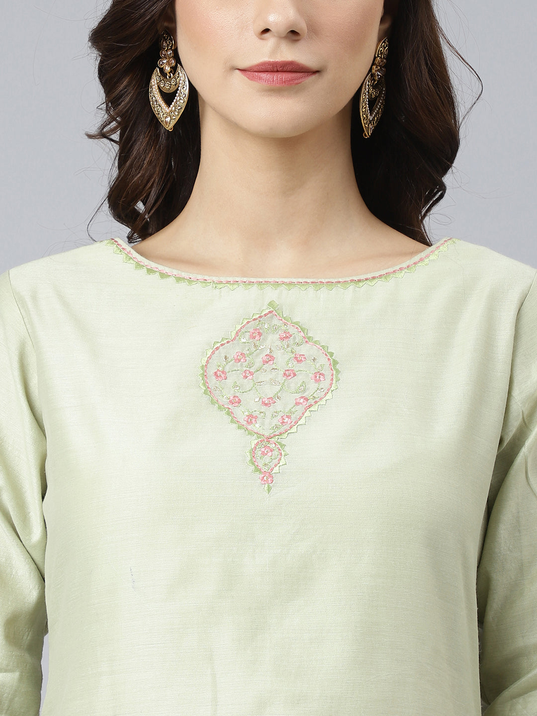 Janasya Women's Sea Green Poly Silk Solid Kurta With Pant And Dupatta - Distacart
