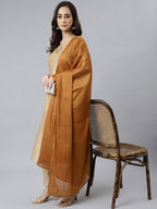 Janasya Women's Beige Chanderi Silk Solid Kurta With Pant And Dupatta - Distacart