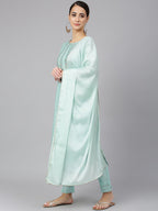 Janasya Women's Sea Blue Chanderi Silk Solid Kurta With Pant And Dupatta - Distacart
