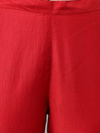 Janasya Women's Red Chinon Solid Straight Festive Kurta Set - Distacart