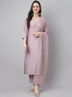 Janasya Women's Lavender Chinon Solid Straight Festive Kurta Set