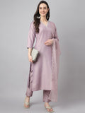 Janasya Women's Lavender Chinon Solid Straight Festive Kurta Set