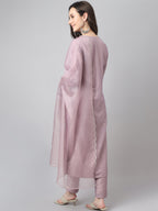 Janasya Women's Lavender Chinon Solid Straight Festive Kurta Set