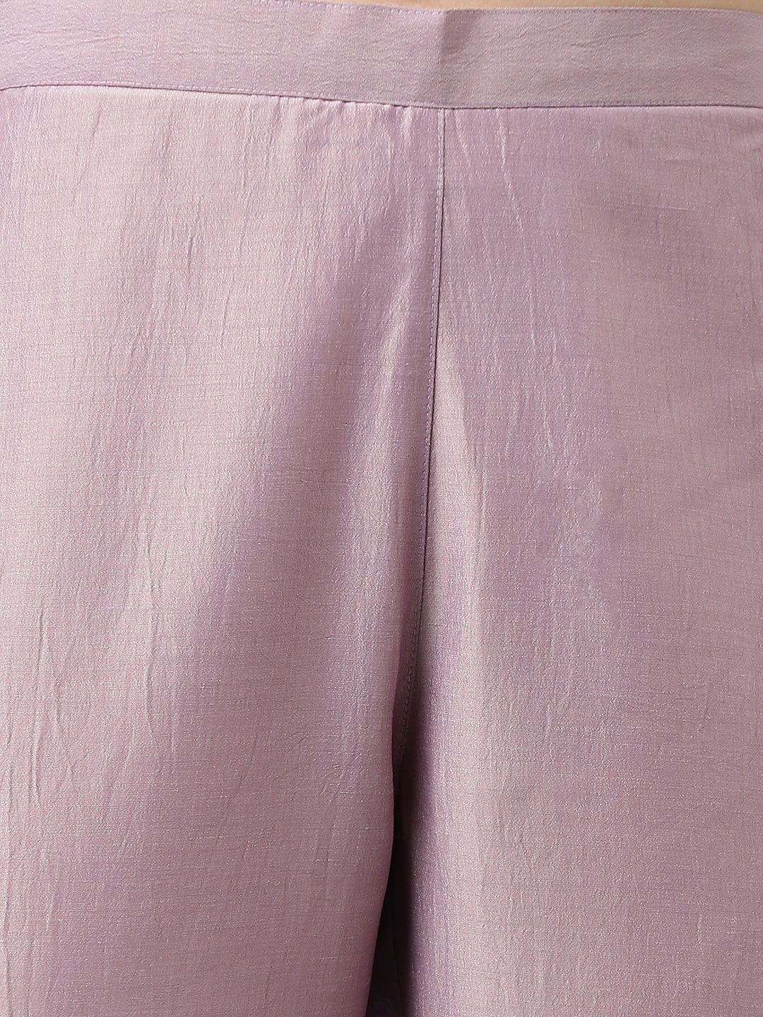 Janasya Women's Lavender Chinon Solid Straight Festive Kurta Set