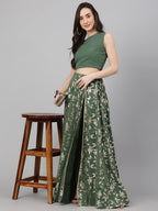 Janasya Women's Olive Green Crepe Solid Lehenga Choli With Pant - Distacart