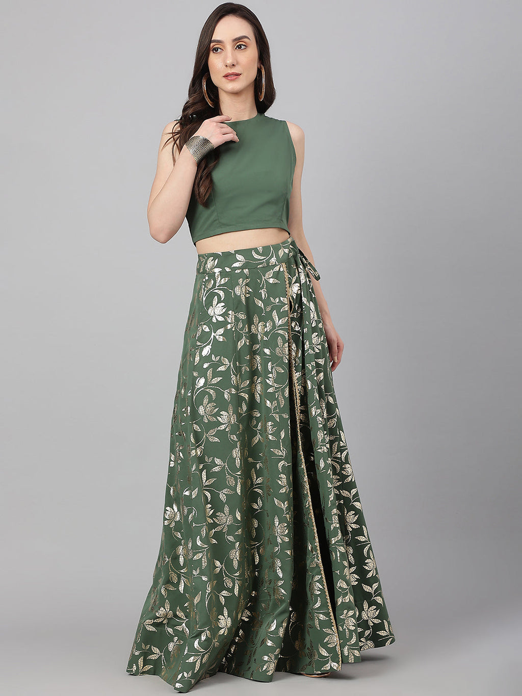 Janasya Women's Olive Green Crepe Solid Lehenga Choli With Pant - Distacart