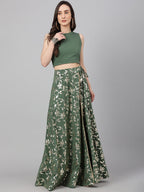 Janasya Women's Olive Green Crepe Solid Lehenga Choli With Pant - Distacart