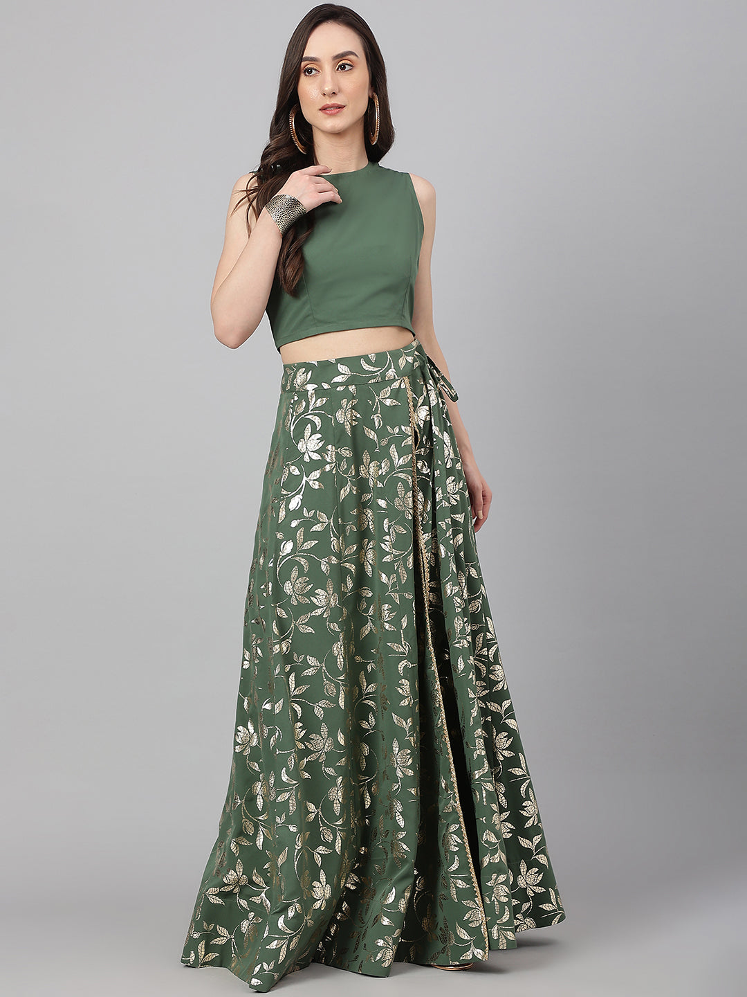 Janasya Women's Olive Green Crepe Solid Lehenga Choli With Pant - Distacart