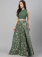 Janasya Women's Olive Green Crepe Solid Lehenga Choli With Pant - Distacart