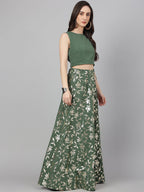 Janasya Women's Olive Green Crepe Solid Lehenga Choli With Pant - Distacart