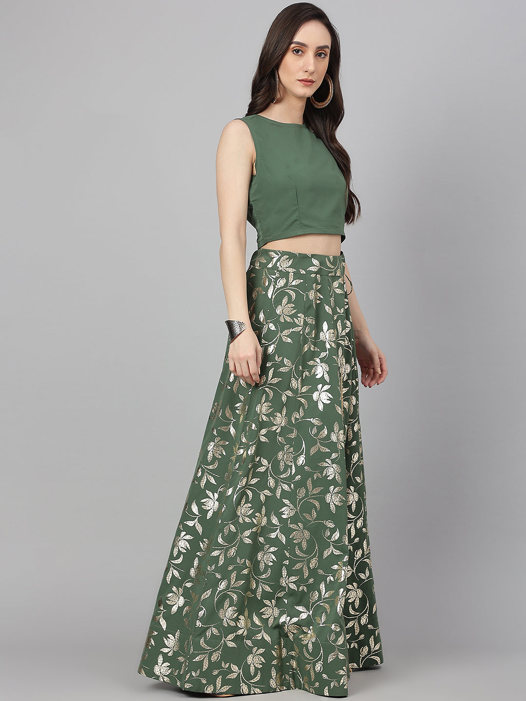 Janasya Women's Olive Green Crepe Solid Lehenga Choli With Pant - Distacart