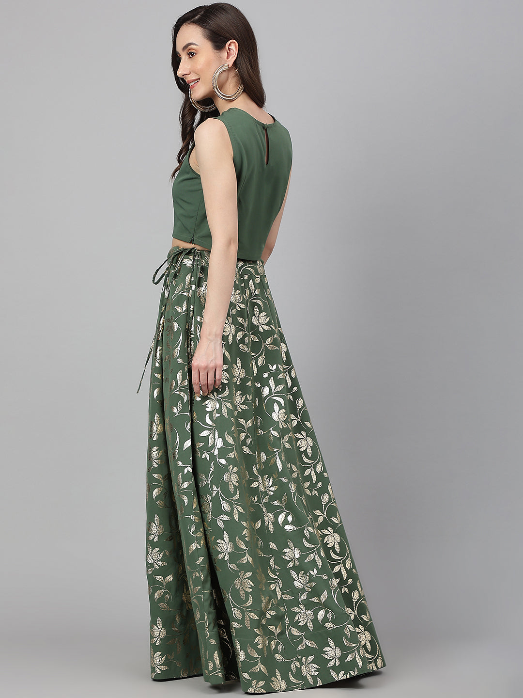Janasya Women's Olive Green Crepe Solid Lehenga Choli With Pant - Distacart