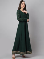 Janasya Women's Bottle Green Georgette Solid Anarkali Festive Kurta Set