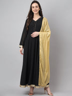 Janasya Women's Black Georgette Solid Anarkali Festive Kurta Set