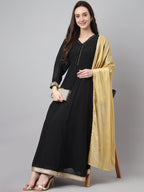 Janasya Women's Black Georgette Solid Anarkali Festive Kurta Set