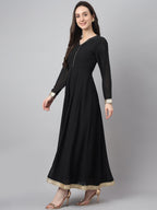 Janasya Women's Black Georgette Solid Anarkali Festive Kurta Set
