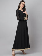 Janasya Women's Black Georgette Solid Anarkali Festive Kurta Set