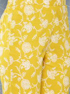 Janasya Women's Mustard Cotton Floral Printed High Low Casual Tunic Set