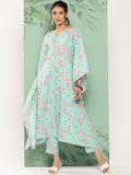 Janasya Women's Sea Green Crepe Digital Printed Kaftan Casual Kaftan Set