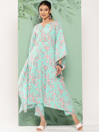 Janasya Women's Sea Green Crepe Digital Printed Kaftan Casual Kaftan Set