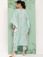 Janasya Women's Sea Green Crepe Digital Printed Kaftan Casual Kaftan Set