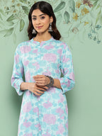 Janasya Women's Sky Blue Crepe Digital Printed Straight Casual Kurta Set
