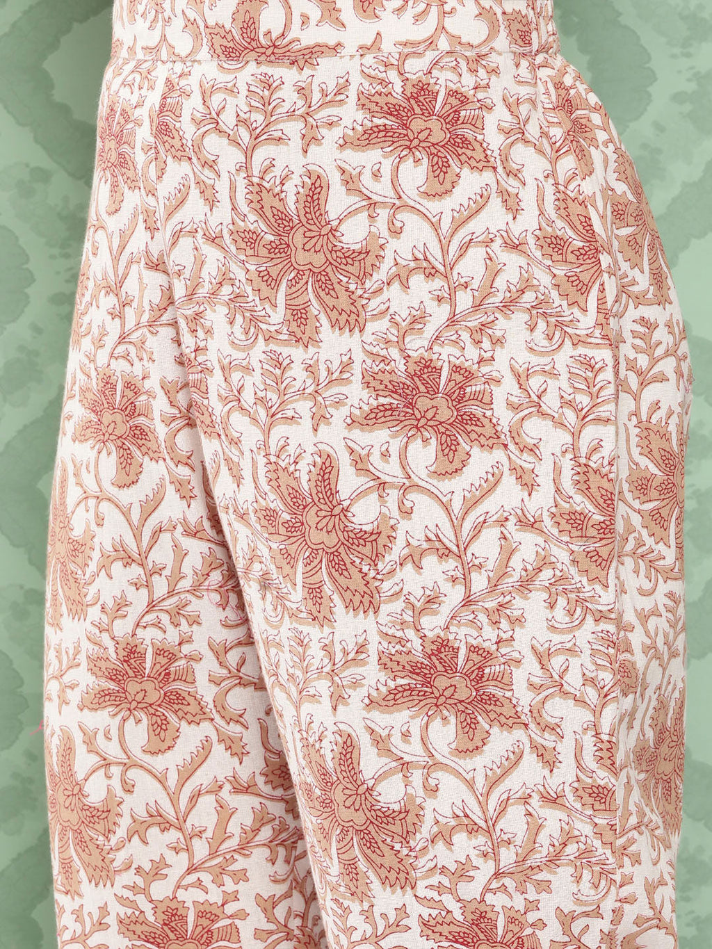 Janasya Women's White Cotton Botanical Printed Tiered Casual Kurta Set