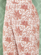 Janasya Women's White Cotton Botanical Printed Tiered Casual Kurta Set