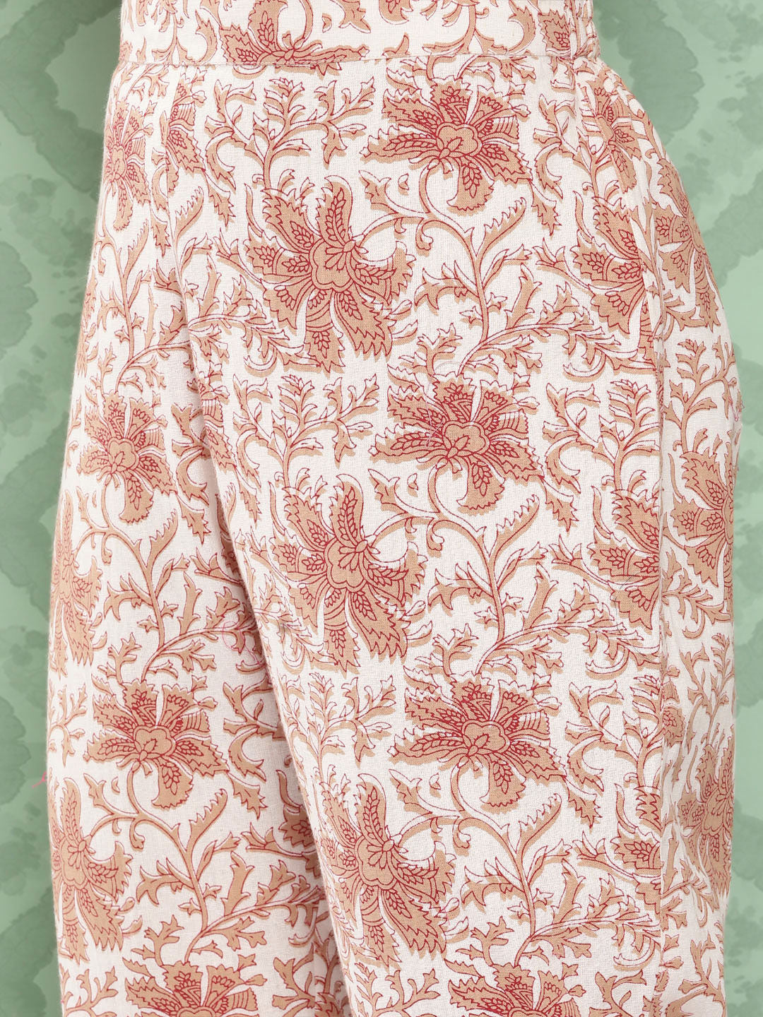 Janasya Women's White Cotton Botanical Printed Tiered Casual Kurta Set