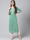 Janasya Women's Green Rayon Yoke Embroidered Straight Casual Kurta Set
