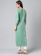 Janasya Women's Green Rayon Yoke Embroidered Straight Casual Kurta Set