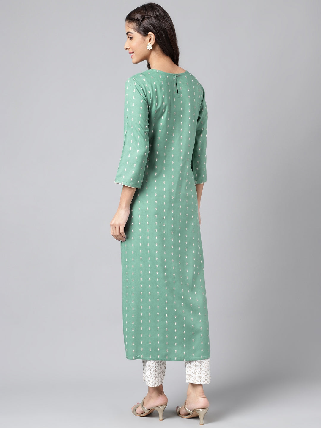 Janasya Women's Green Rayon Yoke Embroidered Straight Casual Kurta Set