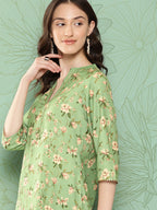 Janasya Women's Green Moss Digital Floral Printed Straight Casual Kurta Set