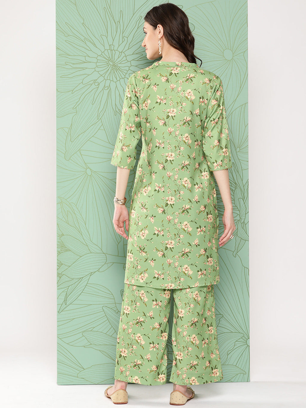 Janasya Women's Green Moss Digital Floral Printed Straight Casual Kurta Set